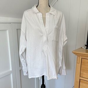 aerie White Long Sleeve Button Henley Top